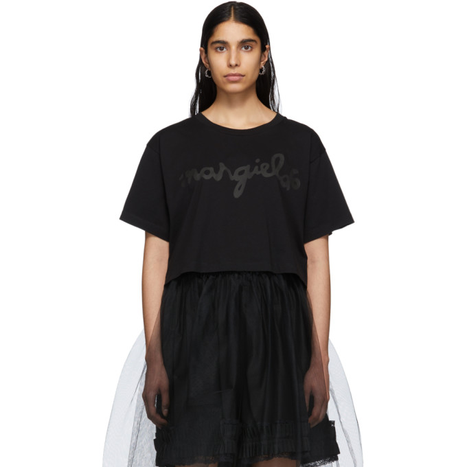 MM6 MAISON MARGIELA MM6 MAISON MARGIELA BLACK LOGO CROPPED T-SHIRT