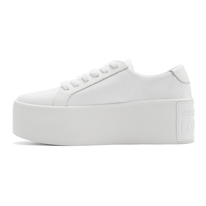 white canvas platform trainers