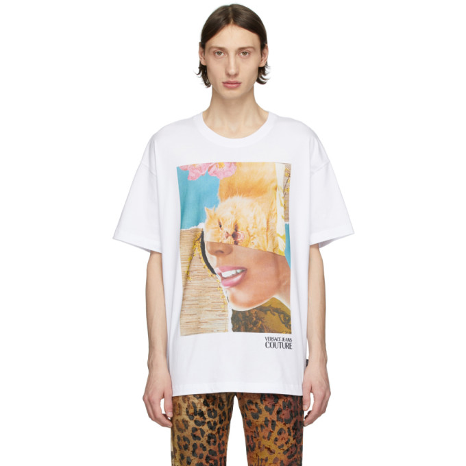 VERSACE JEANS COUTURE VERSACE JEANS COUTURE WHITE ROSA BURGESS EDITION PRINT T-SHIRT