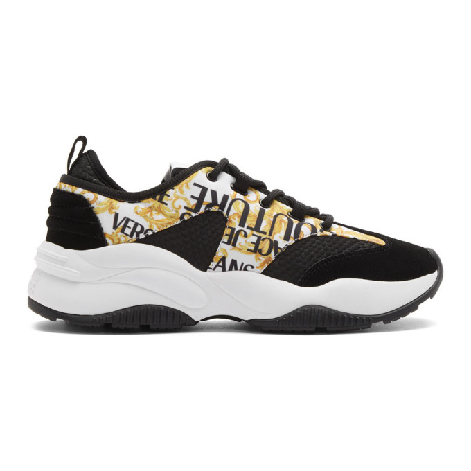 VERSACE JEANS COUTURE VERSACE JEANS COUTURE BLACK AND WHITE BAROCCO PRINT SNEAKERS