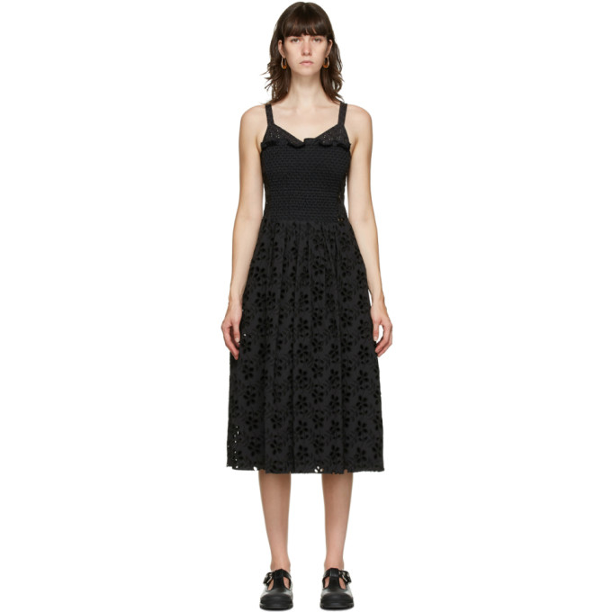 Marina Moscone Black Smocked Mid-Length Dress