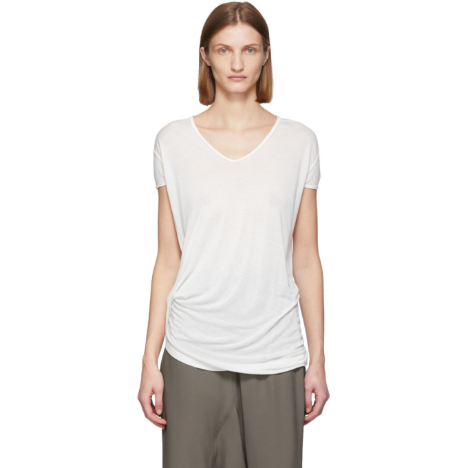 RICK OWENS RICK OWENS WHITE SILK HIKED T-SHIRT