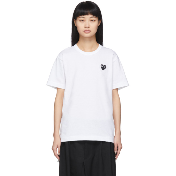 COMME DES GARÇONS PLAY COMME DES GARCONS PLAY WHITE AND BLACK MENS FIT HEART T-SHIRT