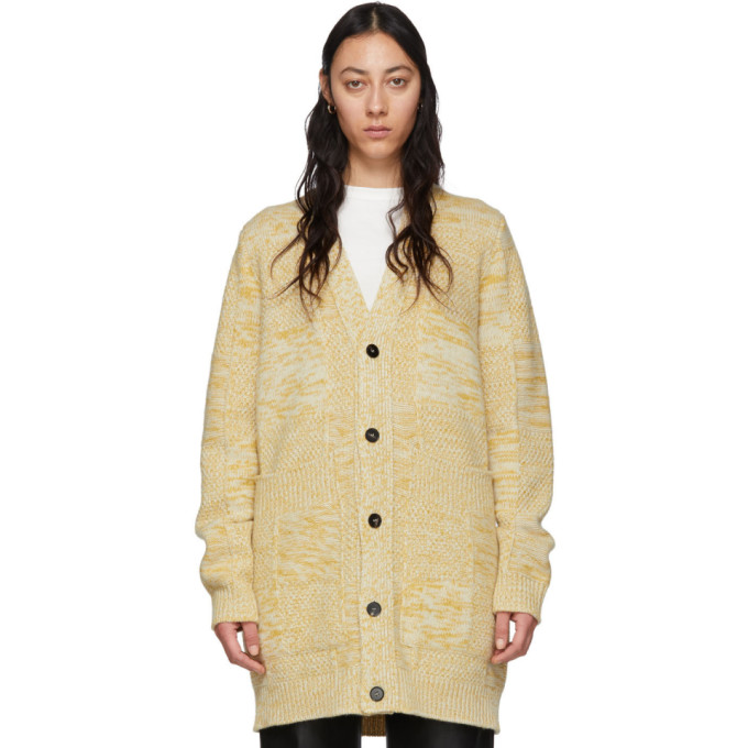 Jil Sander Yellow And Check Motif Cardigan In 770 Yellow