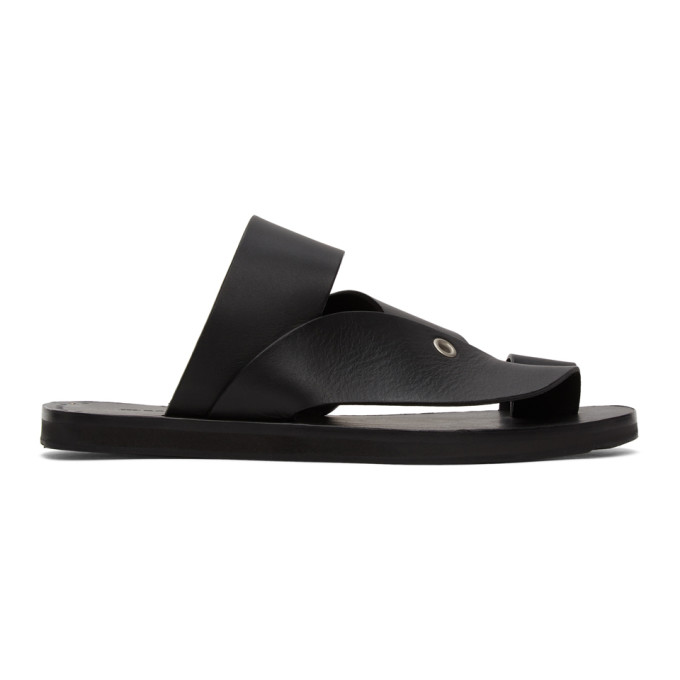 JIL SANDER JIL SANDER BLACK LEATHER SLIDE SANDALS