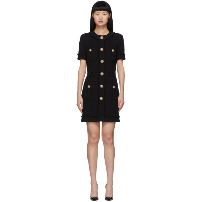 BALMAIN BALMAIN BLACK TWEED BUTTONED DRESS