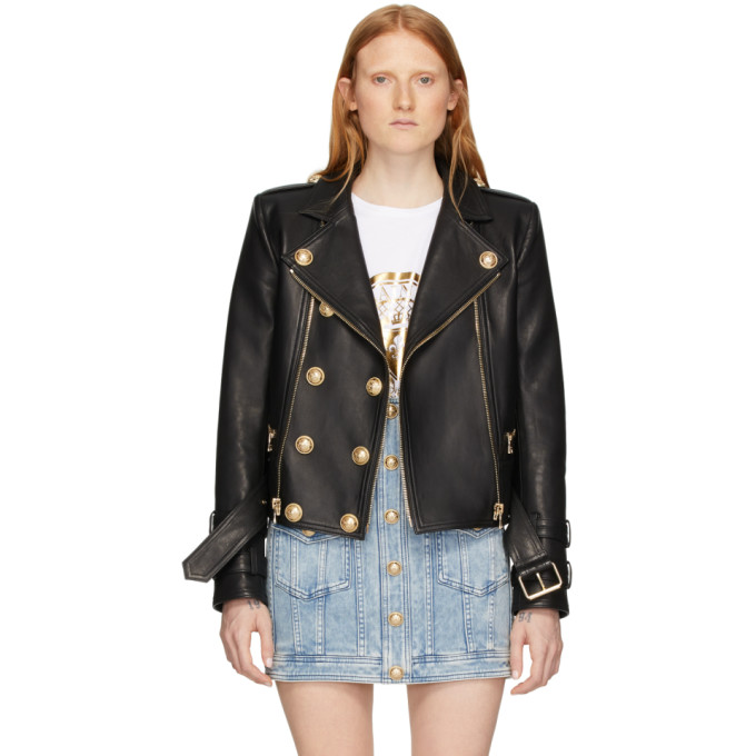 BALMAIN BALMAIN BLACK LEATHER 6-BUTTON BIKER JACKET