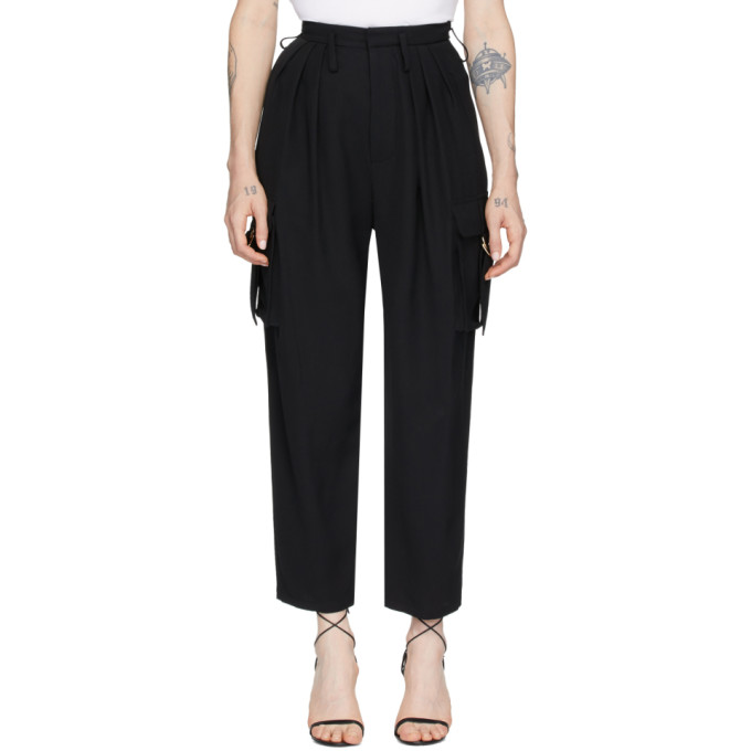 BALMAIN BALMAIN BLACK WOOL CROPPED HIGH-WAIST CARGO TROUSERS