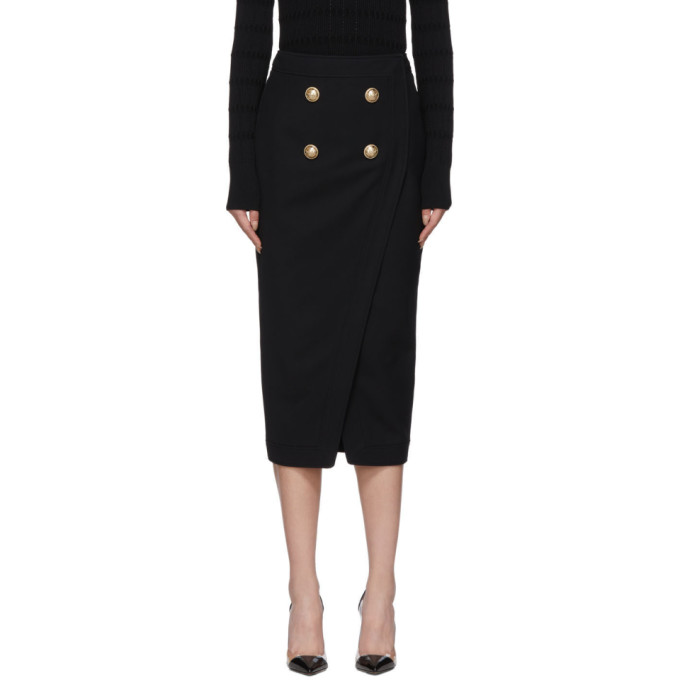 Balmain Black 4-button Slit Skirt In 0pa Black