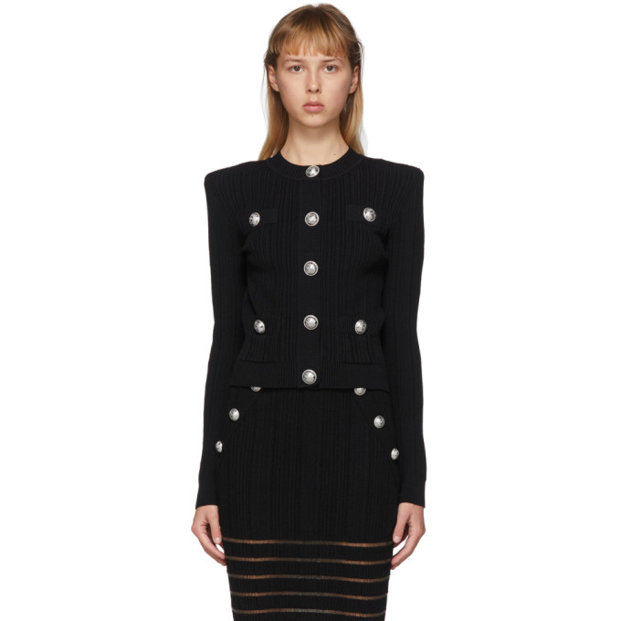 Balmain Black Knit Button Cardigan In 0pa Black