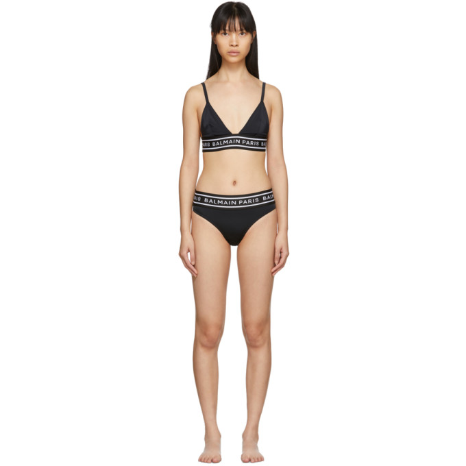 BALMAIN BALMAIN BLACK LOGO ELASTIC BIKINI