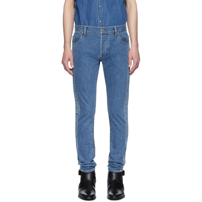 Balmain Blue Logo Slim Jeans In 6aa Bleu