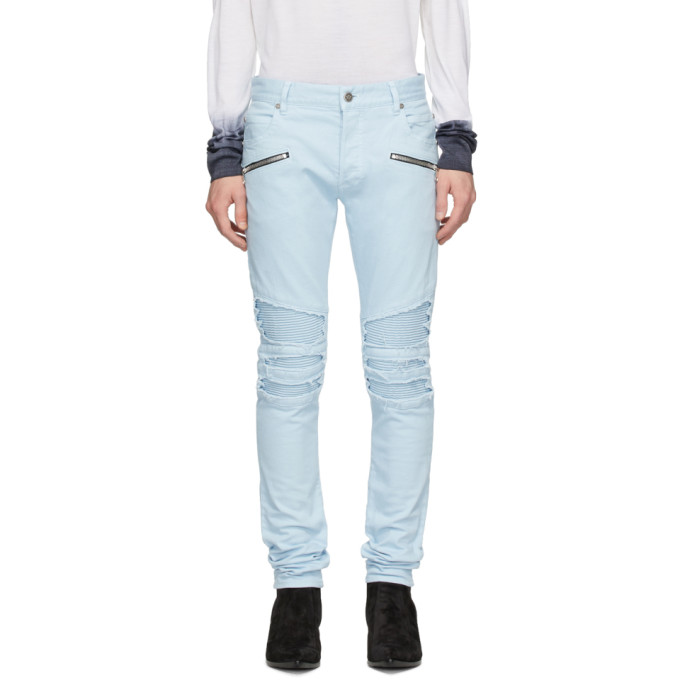 Balmain Blue Ribbed Jeans In 6aa Bleu