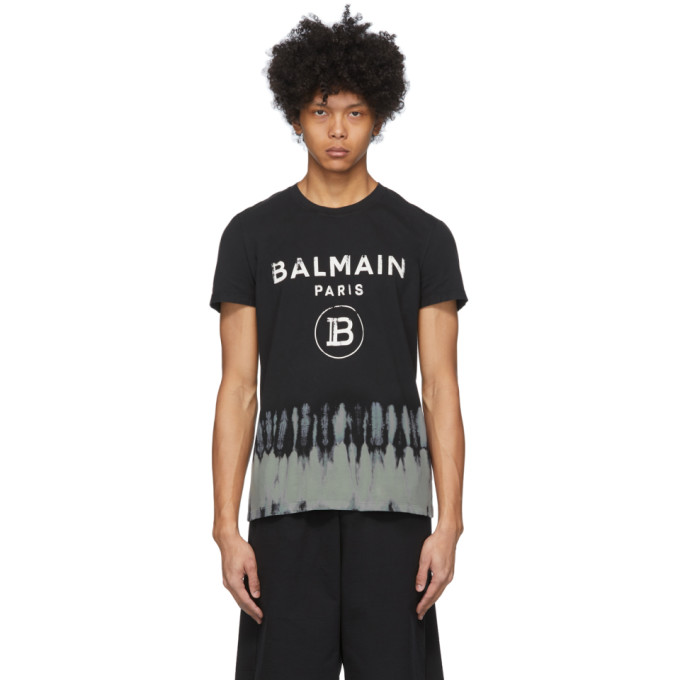 BALMAIN BLACK TIE-DYE LOGO T-SHIRT