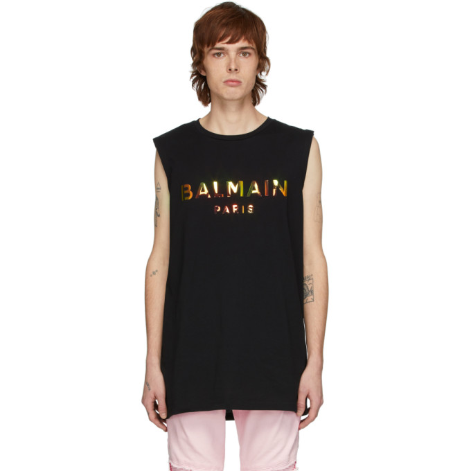 BALMAIN BALMAIN BLACK HOLOGRAMME LOGO TANK TOP