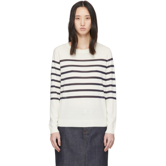 APC White Wool Striped Cordelia Sweater