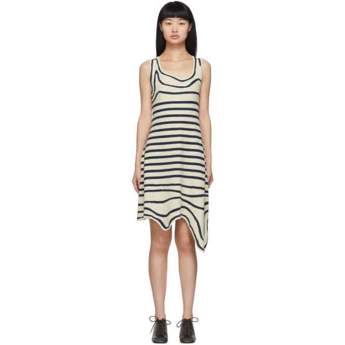 LANVIN LANVIN OFF-WHITE STRIPED ASYMMETRIC DRESS