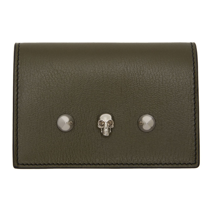 ALEXANDER MCQUEEN ALEXANDER MCQUEEN GREEN SKULL AND STUD BUSINESS CARD HOLDER