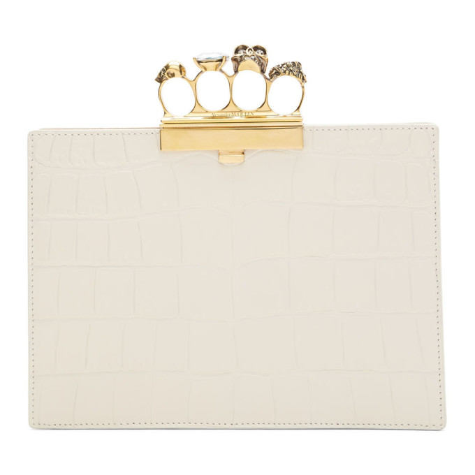 Alexander McQueen Off-White Croc Small Four Ring Clutch
