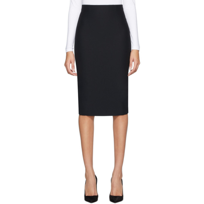 ALEXANDER MCQUEEN BLACK LEAF CREPE PENCIL SKIRT