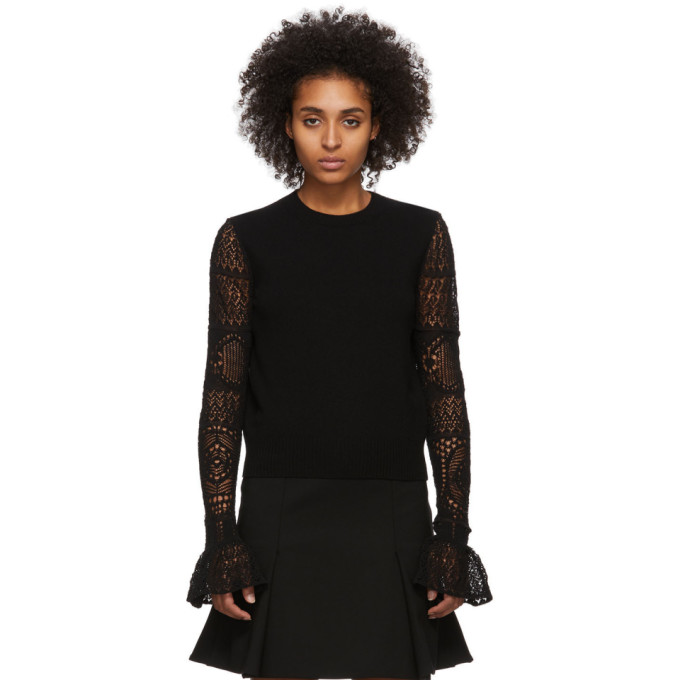 ALEXANDER MCQUEEN ALEXANDER MCQUEEN BLACK WOOL LACE CREWNECK SWEATER
