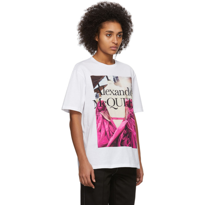 ALEXANDER MCQUEEN ALEXANDER MCQUEEN WHITE PINK ROSE T-SHIRT