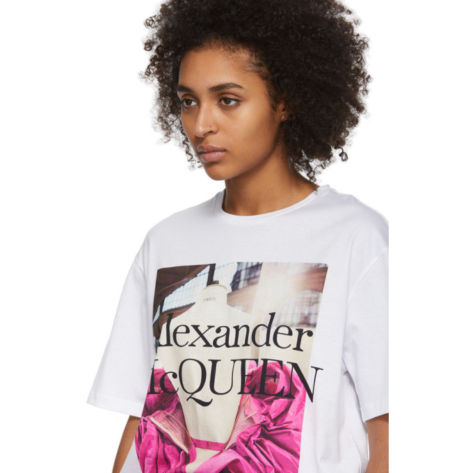 ALEXANDER MCQUEEN ALEXANDER MCQUEEN WHITE PINK ROSE T-SHIRT