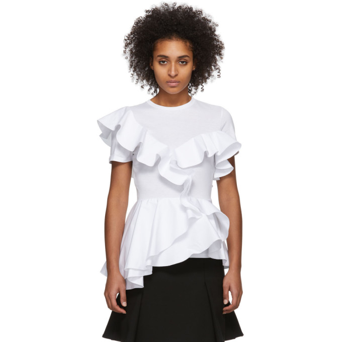 ALEXANDER MCQUEEN ALEXANDER MCQUEEN WHITE RUFFLE T-SHIRT