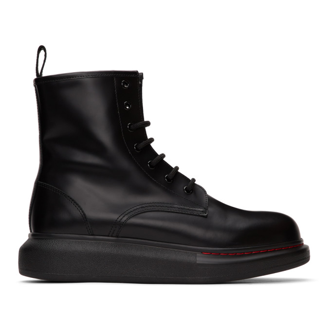 ALEXANDER MCQUEEN Black Contrast Sole Hybrid Combat Boots