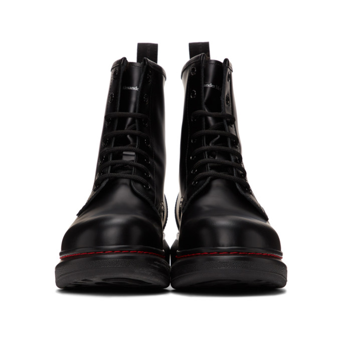 ALEXANDER MCQUEEN Black Contrast Sole Hybrid Combat Boots