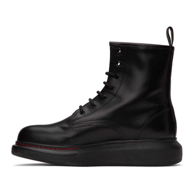 ALEXANDER MCQUEEN Black Contrast Sole Hybrid Combat Boots