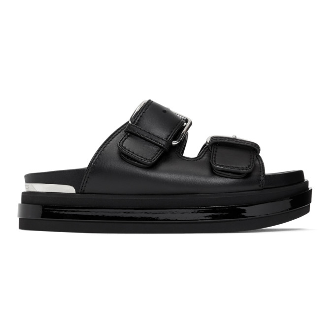 ALEXANDER MCQUEEN ALEXANDER MCQUEEN BLACK TROMPE LOEIL FLAT SANDALS