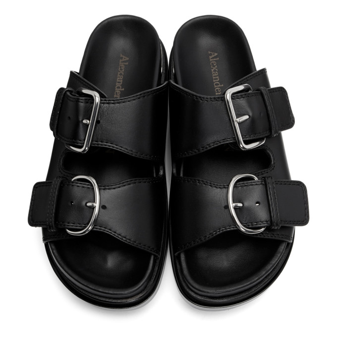 ALEXANDER MCQUEEN ALEXANDER MCQUEEN BLACK TROMPE LOEIL FLAT SANDALS