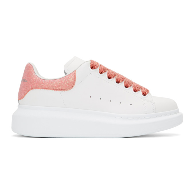 ALEXANDER MCQUEEN White & Pink Sparkle Oversized Sneakers