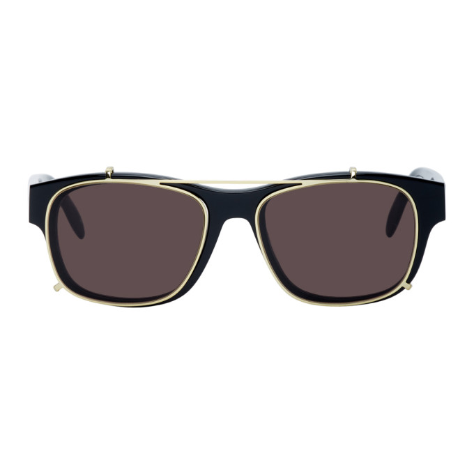 ALEXANDER MCQUEEN ALEXANDER MCQUEEN BLACK AND GOLD RECTANGULAR 54 SUNGLASSES