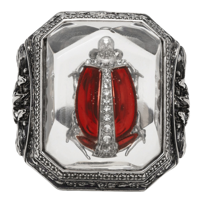 ALEXANDER MCQUEEN ALEXANDER MCQUEEN SILVER BEETLE RESIN RING