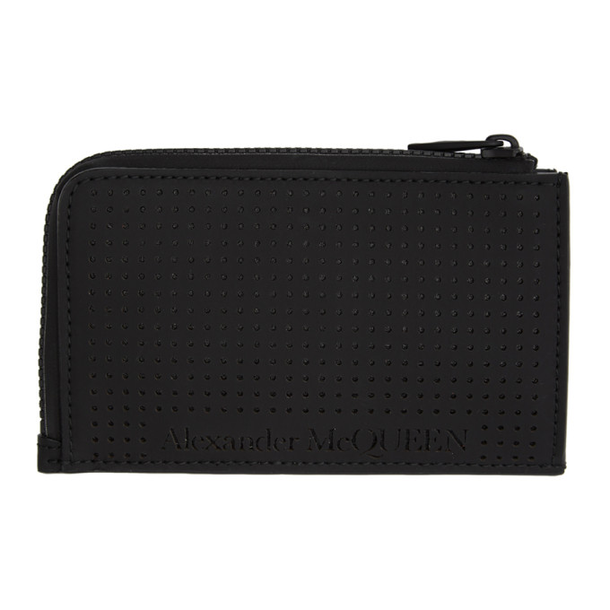 Alexander Mcqueen Perforated Leather Zip Around Coin Purse In 1000 Black