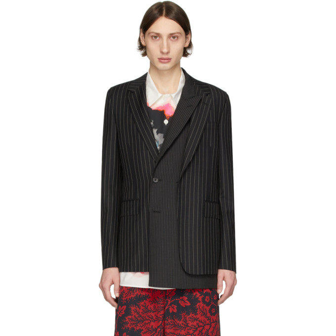 ALEXANDER MCQUEEN ALEXANDER MCQUEEN BLACK AND WHITE WOOL PINSTRIPE JACQUARD BLAZER