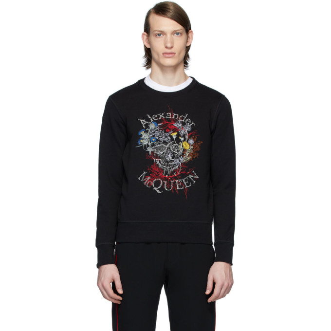 ALEXANDER MCQUEEN BLACK GLOWING BOTANICAL SKULL SWEATSHIRT