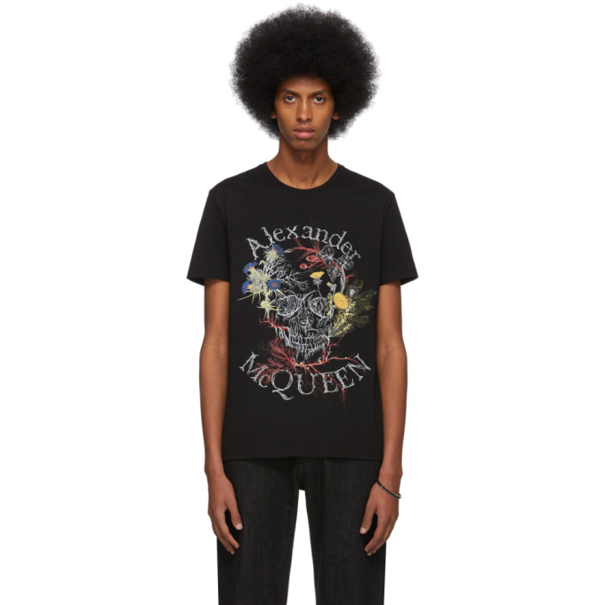 ALEXANDER MCQUEEN Black Glowing Botanical Skull T-Shirt