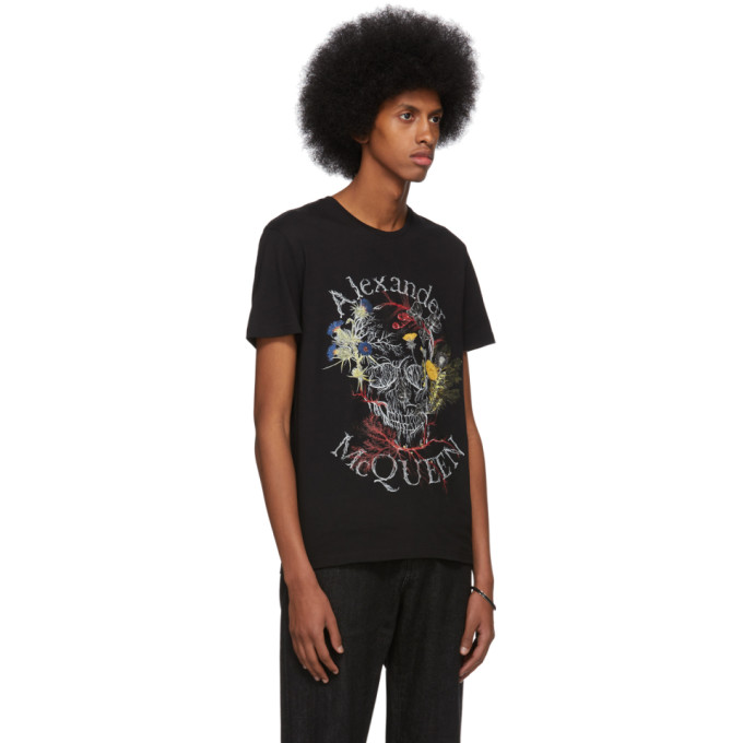 ALEXANDER MCQUEEN Black Glowing Botanical Skull T-Shirt
