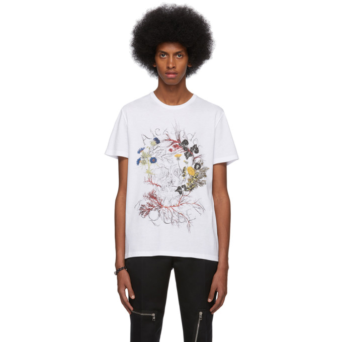 ALEXANDER MCQUEEN ALEXANDER MCQUEEN WHITE GLOWING BOTANICAL SKULL T-SHIRT