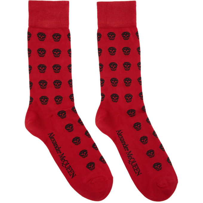 Alexander Mcqueen Red And Black Silk Short Skull Socks In 6460 Redvlk