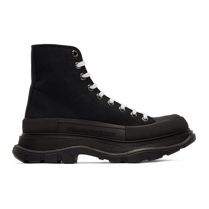 ALEXANDER MCQUEEN Black Canvas Lace-Up Boots