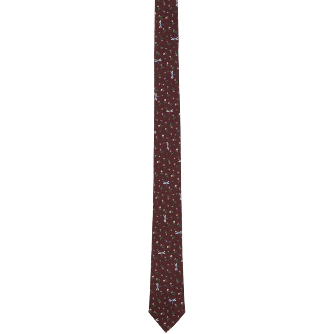 Paul Smith Burgundy Silk Flowers And Flies Narrow Tie In 28 Burgun