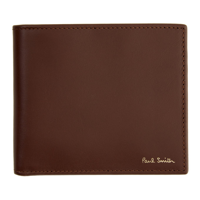 PAUL SMITH PAUL SMITH BROWN LEATHER SIGNATURE STRIPE INTERIOR BILLFOLD WALLET