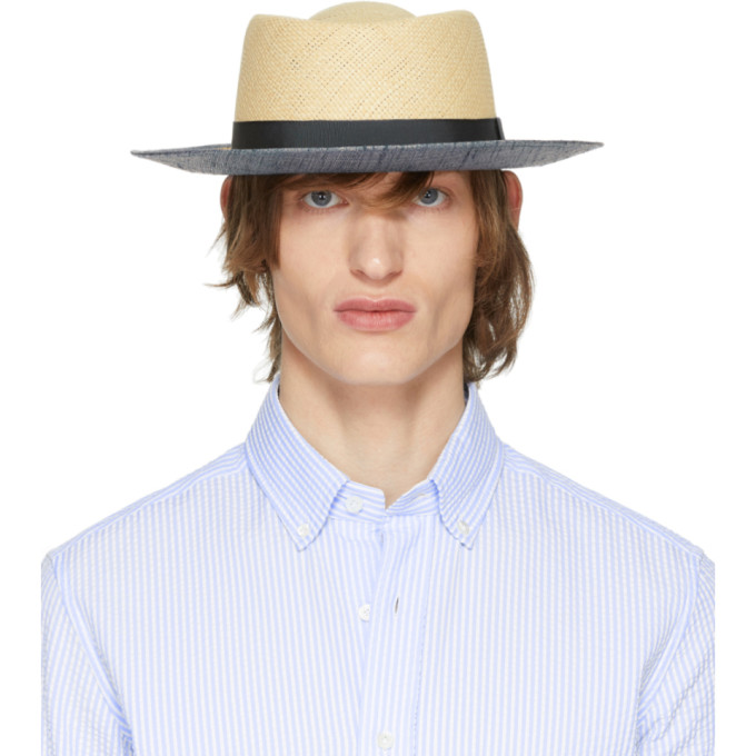 GIORGIO ARMANI GIORGIO ARMANI BEIGE STRAW BOATER HAT