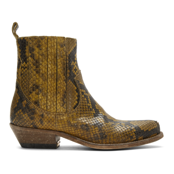 Golden Goose Tan Limited Edition Python Santiago Boots