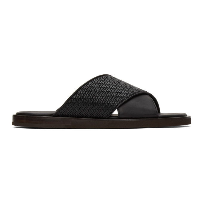 ERMENEGILDO ZEGNA ERMENEGILDO ZEGNA BLACK LEATHER SLIDES