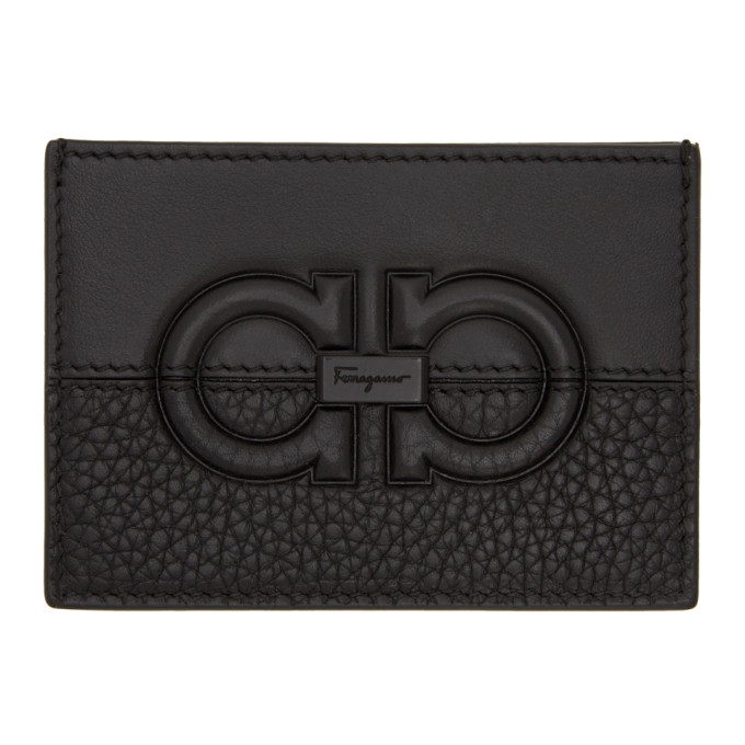 FERRAGAMO SALVATORE FERRAGAMO BLACK FIRENZE LOGO CARD HOLDER